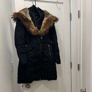 Mackage Black Puffer Jacket with Brown Fur Trim